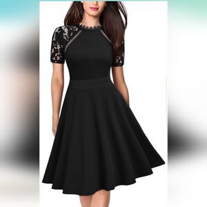 MISSMAY Women's Retro  Lace Short Sleeve Cocktail Party Swing A-Line Dress Small